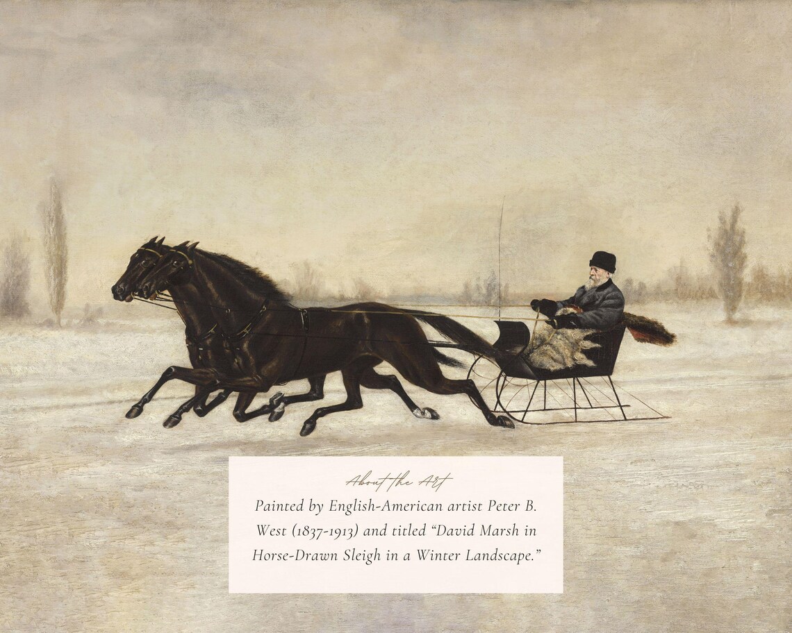 Antique Christmas Sleigh Vintage Winter Landscape Art Print - Image 2