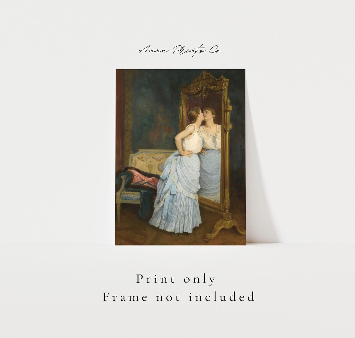 The Mirror by Auguste Toulmouche, Classical Portrait Art Print - Image 3
