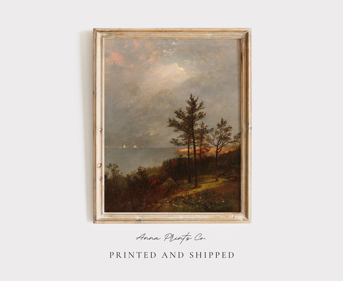 Vintage Fall Landscape Art Print, Cottage Farmhouse