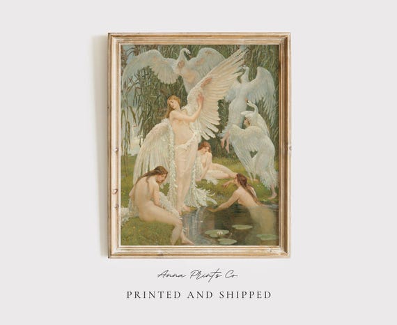 Vintage Swan Maiden Greek Mythology Art Print