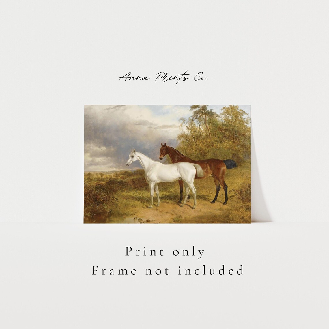 Vintage Bay And Grey Horse Landscape Art Print - Image 3