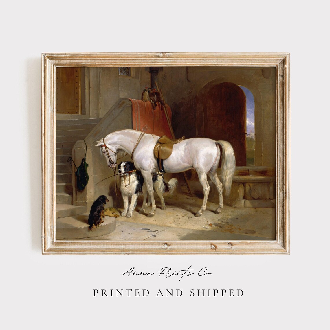 Victorian Horse and Dog Painting, Vintage Art Print
