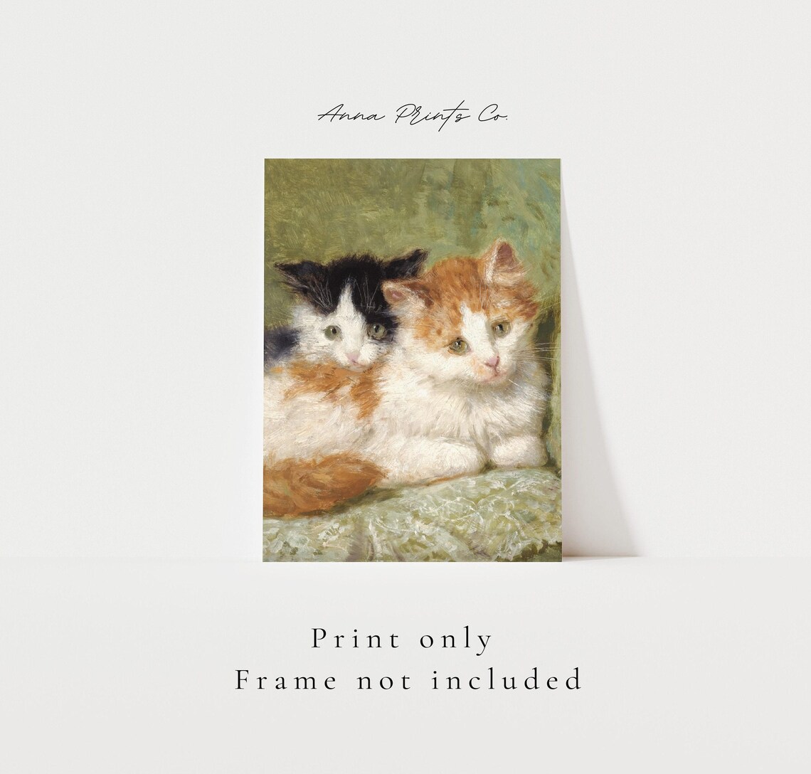 Two Kittens Sitting on a Cushion Vintage Art Print - Image 3