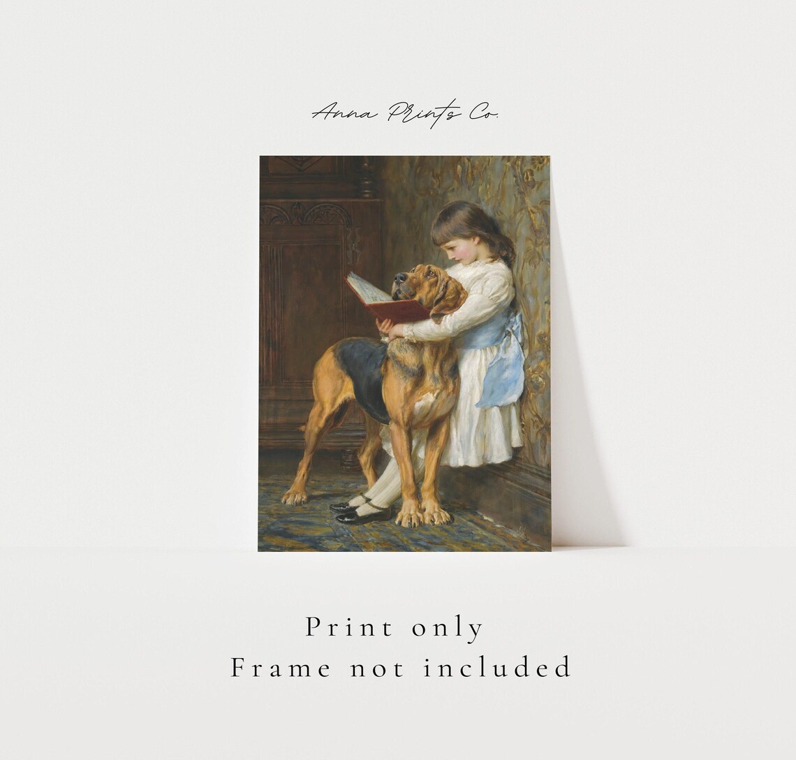 Girl Reading With Dog, Victorian Cottage Farmhouse Art Print - Image 3