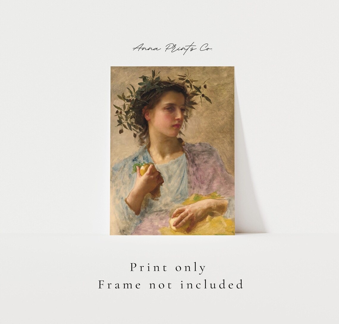 Girl With Laurel Crown Vintage Painting Print Classical Portrait Art - Image 3