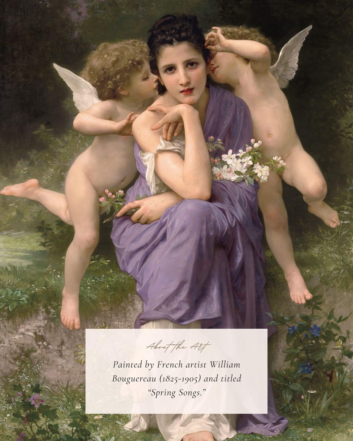 Young Woman With Cherubs Vintage Painting Print Classical Spring Art - Image 2