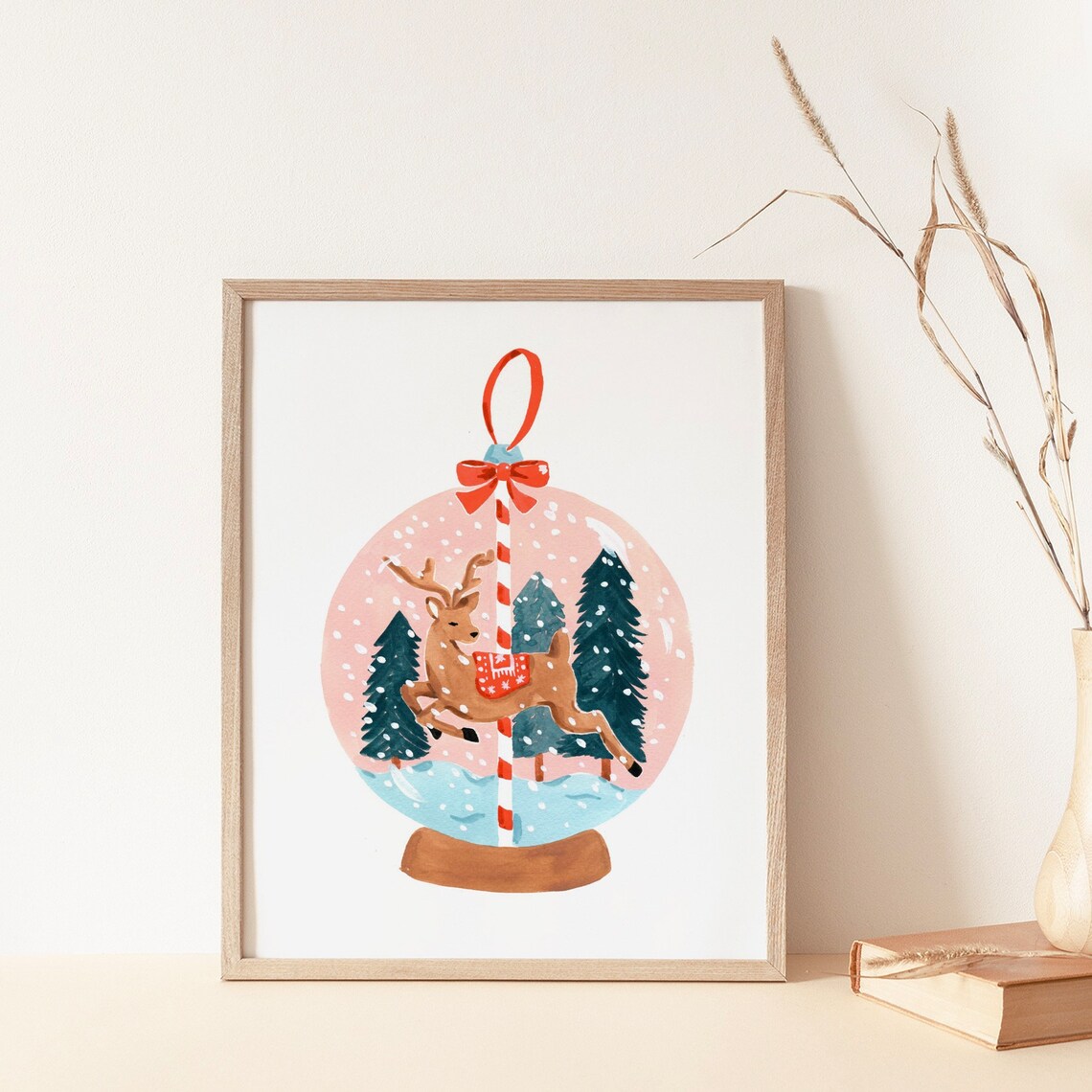 Reindeer Globe Holiday Christmas Watercolor Art Print - Image 3
