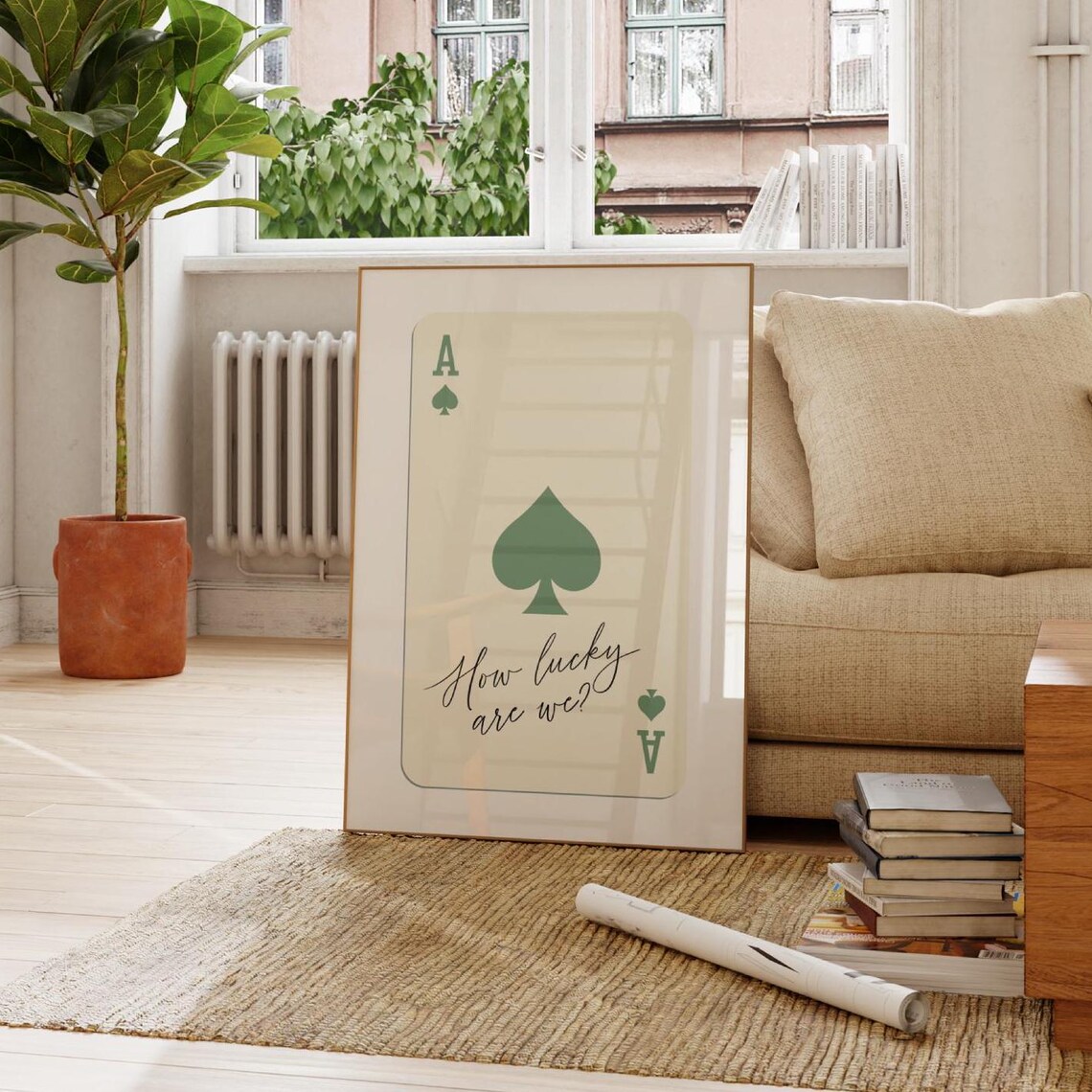 Sage Green Ace Of Spades How Lucky Are We Grateful Quote Card Poster - Image 3