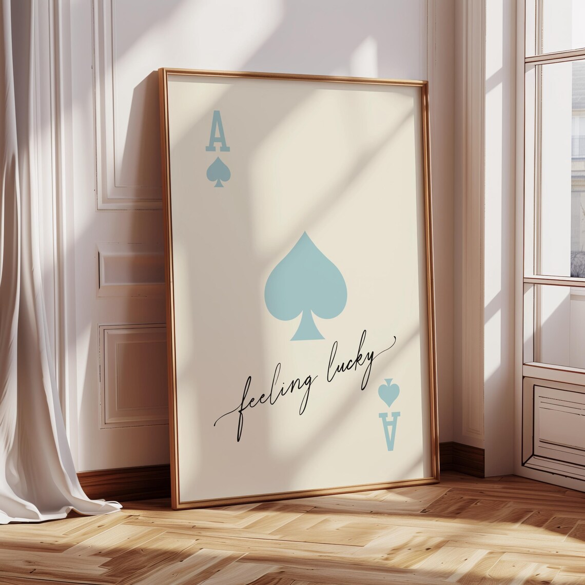 Dusty Blue Ace Of Spades Feeling Lucky Playing Card Trendy Wall Poster - Image 4