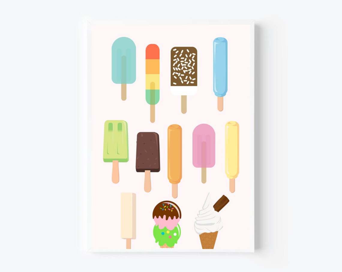 Popsicle Ice Cream Summer Kitchen Retro Frozen Treat Illustration Poster