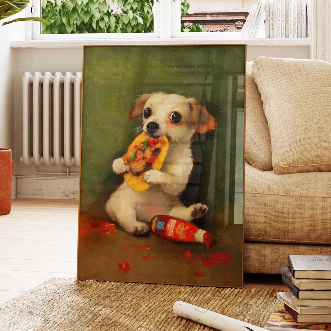 Dog With Tacos Cute Chihuahua, Classic Painting Style Art Print
