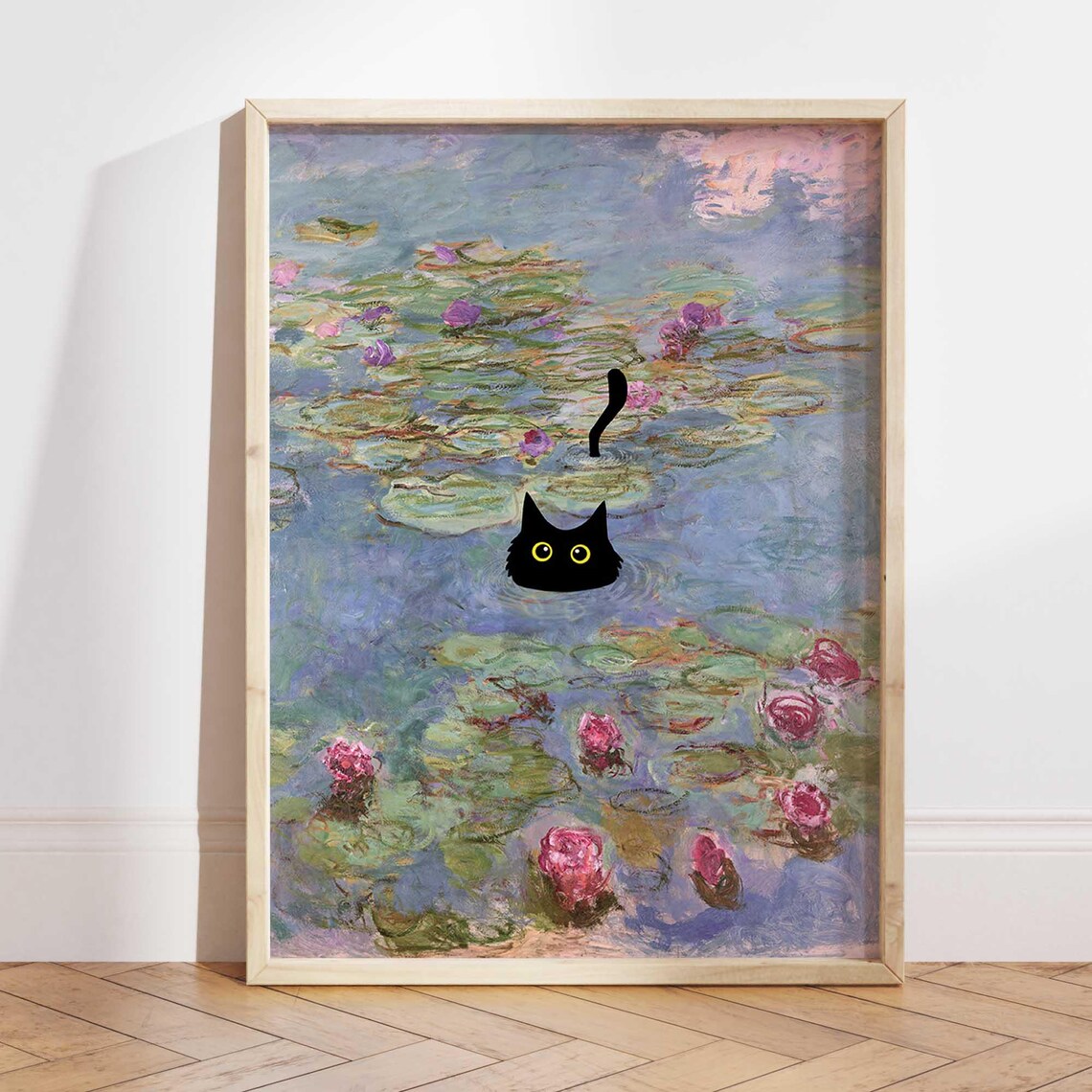 Monet Waterlily Cat Poster Art Print