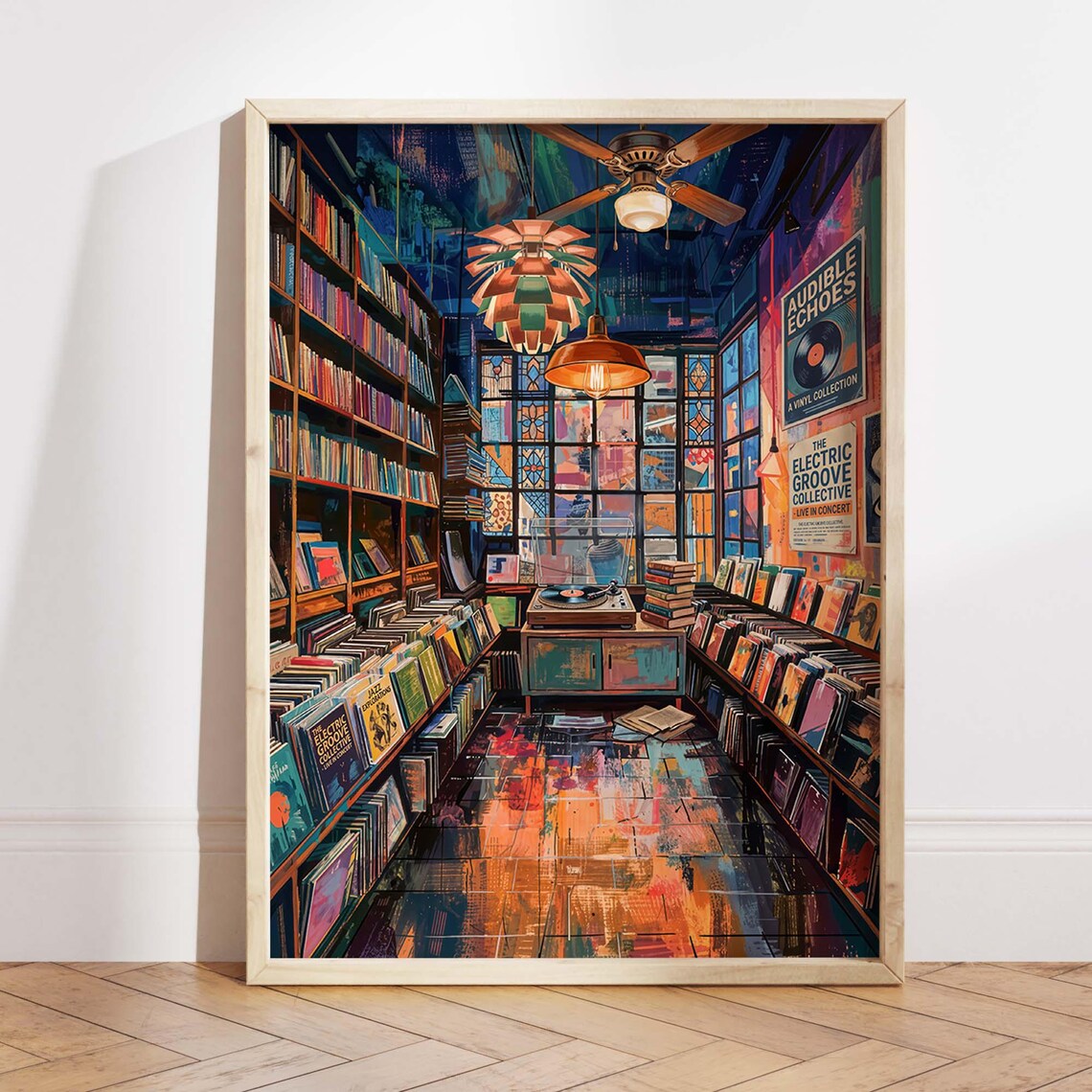 Retro Vinyl Record Store, Vintage Music Print