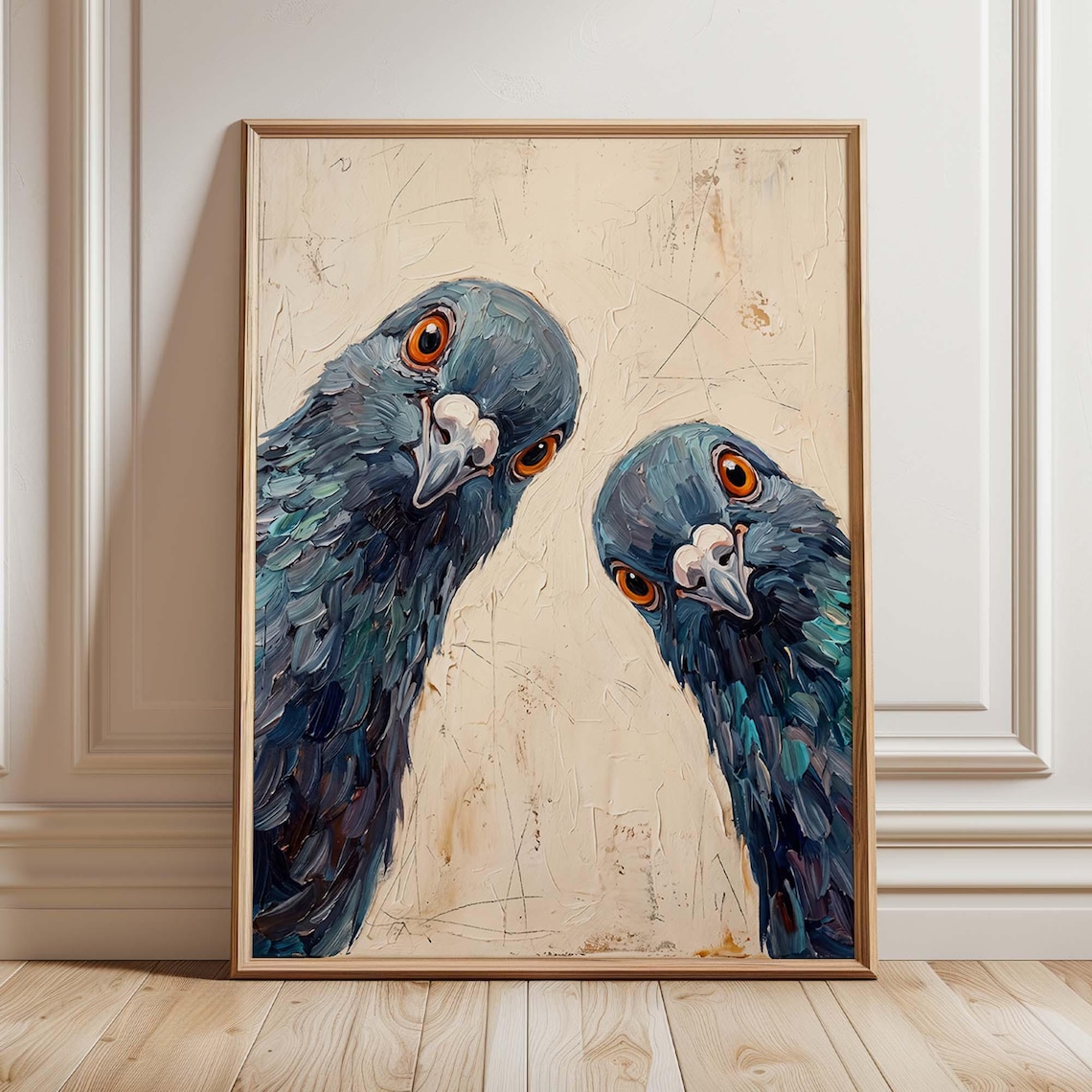 Whimsical Pigeons, Mid Century Retro Bird Poster