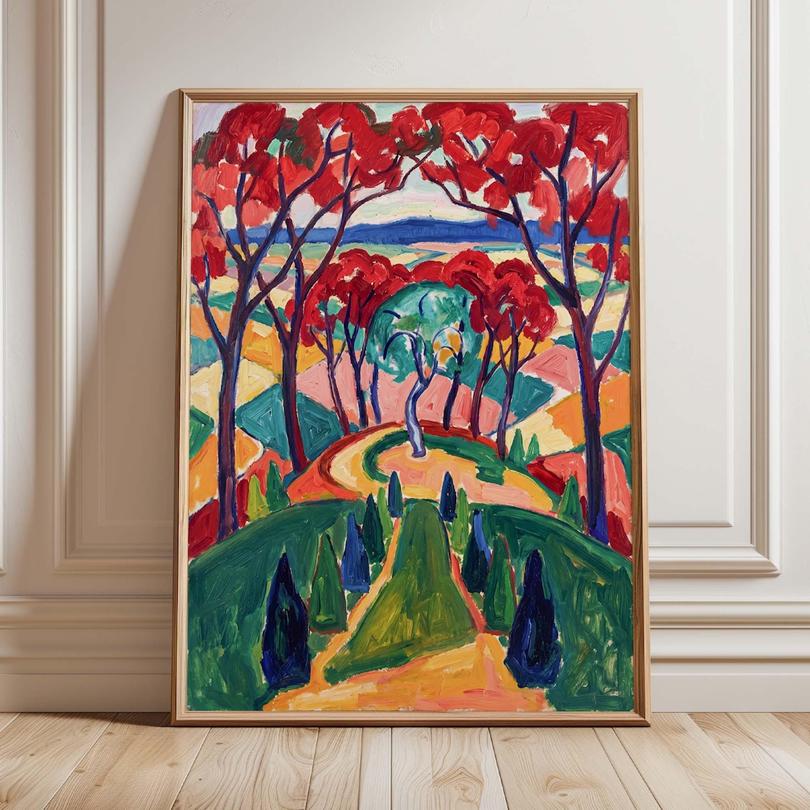 Expressionist Landscape, Red Tree Grove Poster