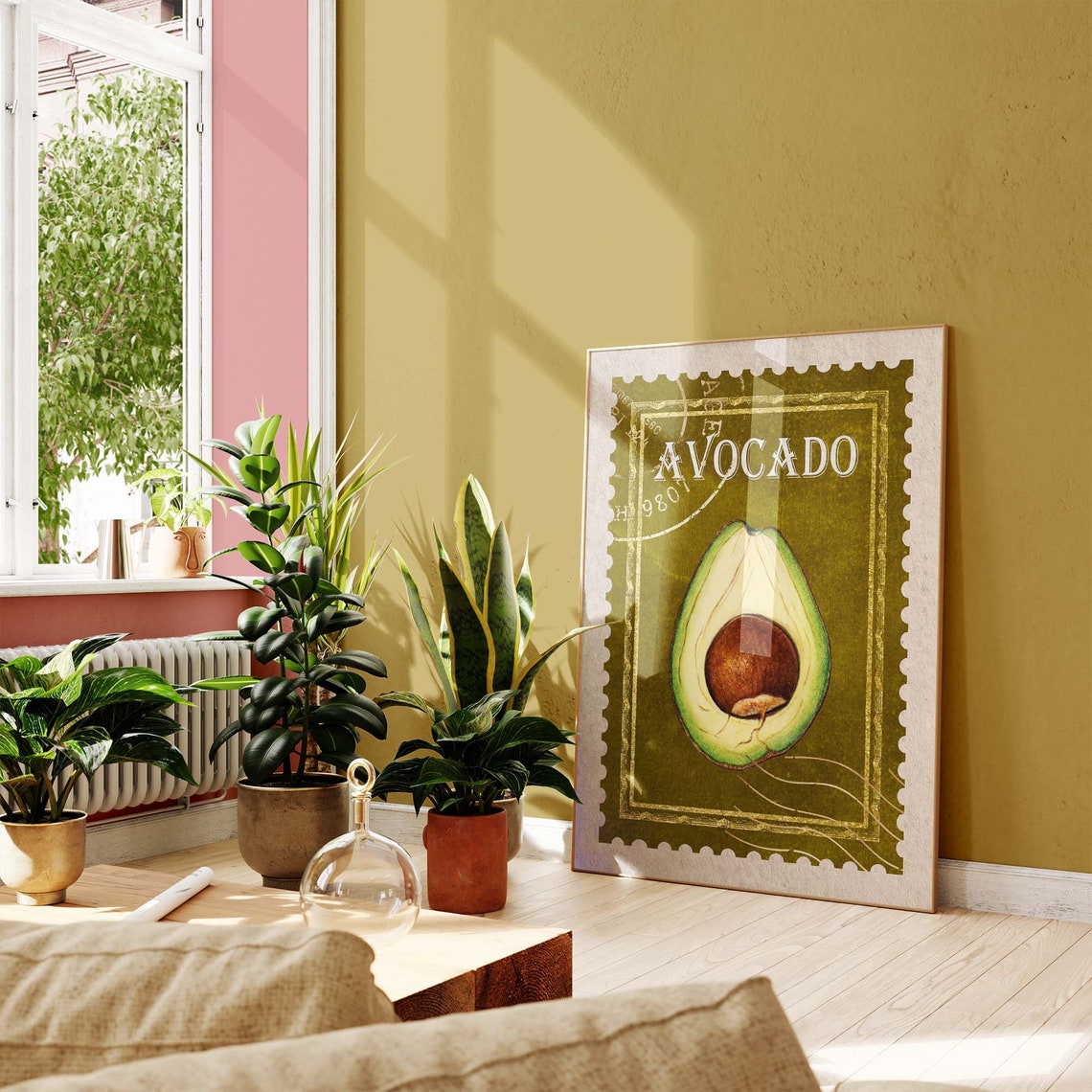 Vintage Avocado Postage Stamp Style Olive Green Kitchen Print - Image 2