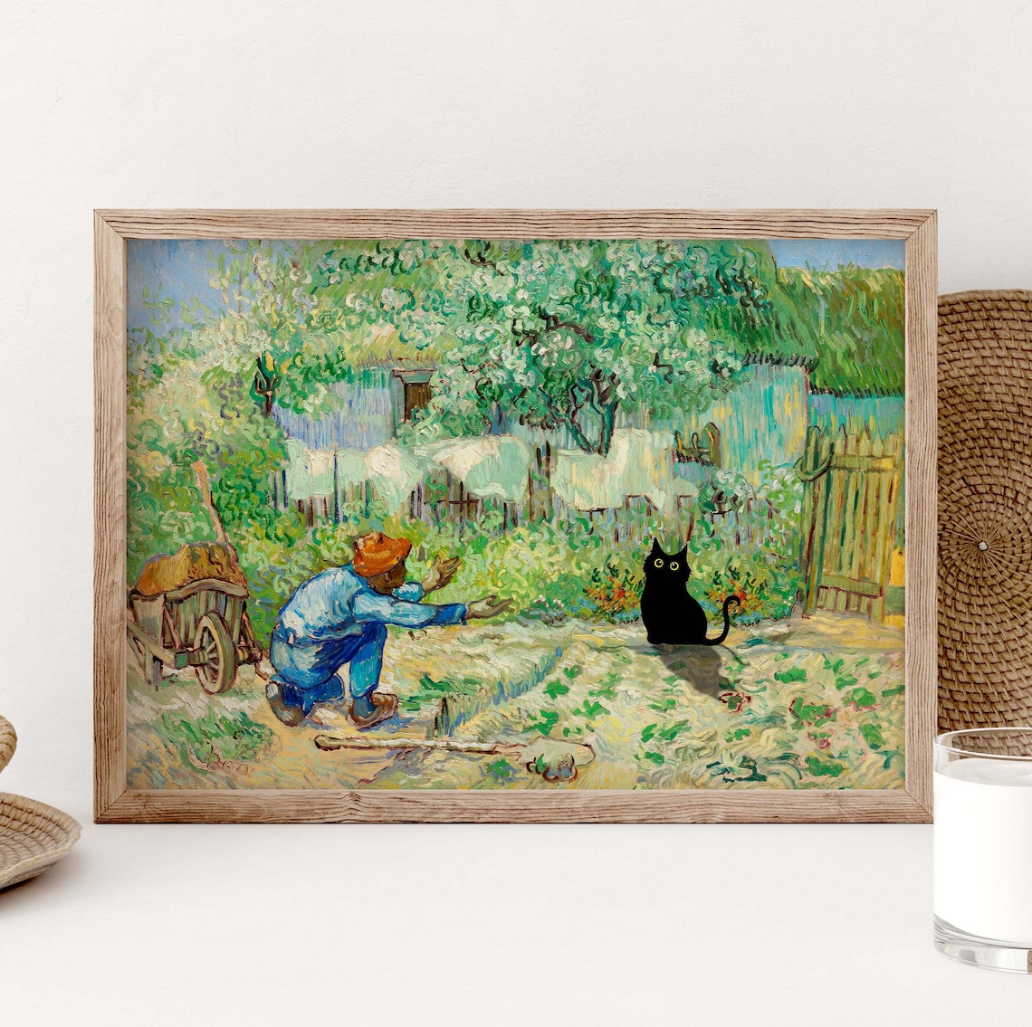 Black Cat Poster, Van Gogh Garden Art Print