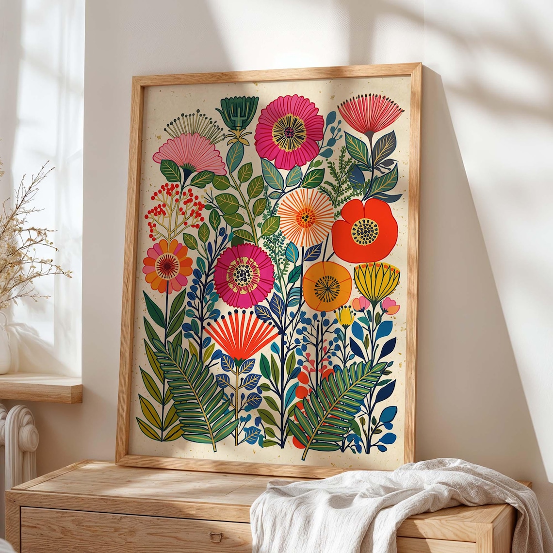 Scandinavian Folk Art Floral Botanical Poster