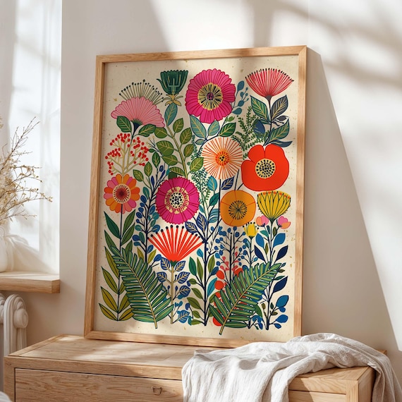 Scandinavian Folk Art Floral Botanical Poster