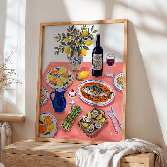 Dinner Table Food Retro Vintage Kitchen Poster