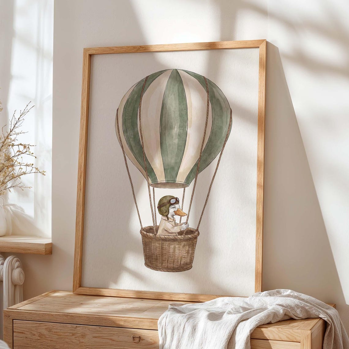 Duck Aviator Green Hot Air Balloon Nursery Art Print