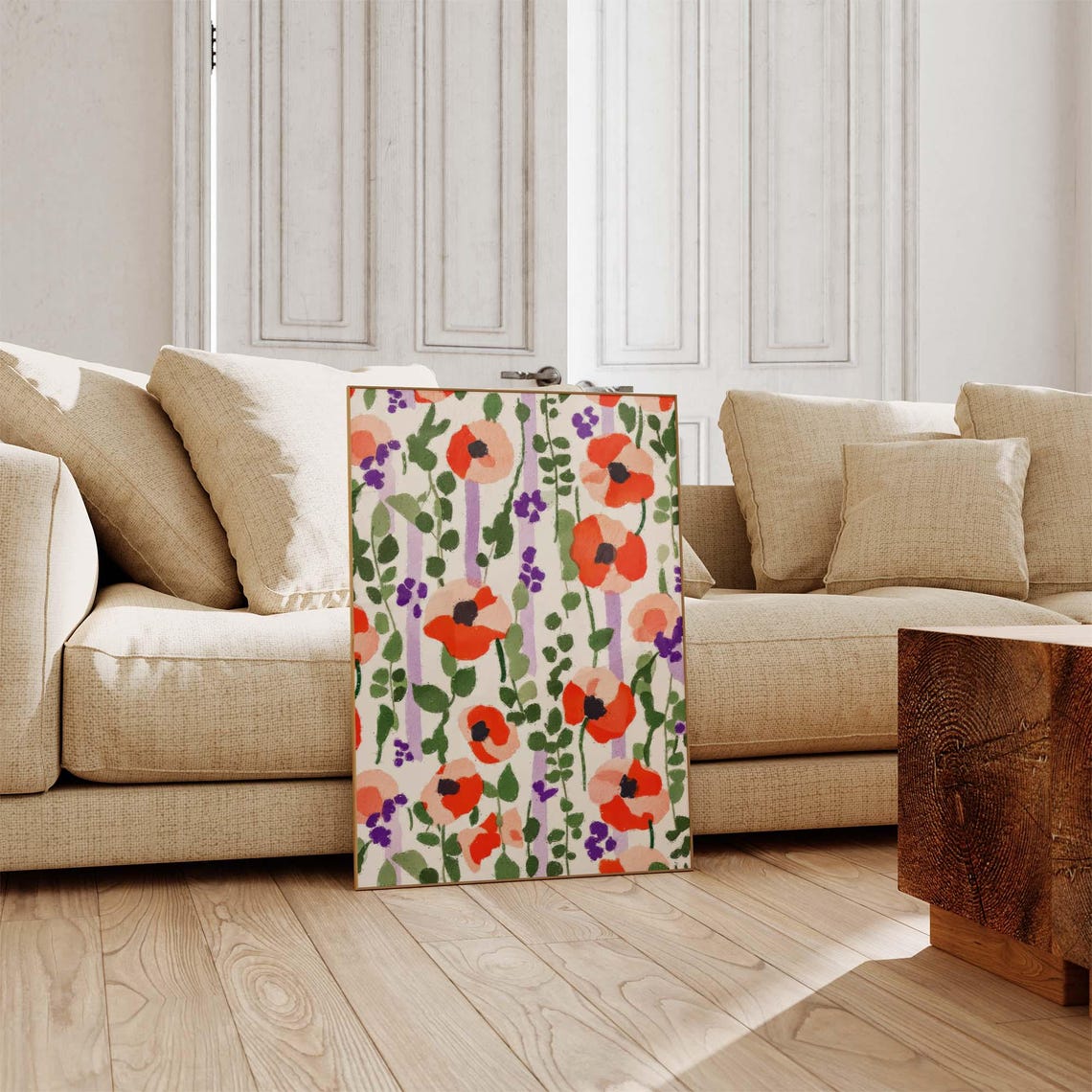 Matisse Inspired Coral Poppy Pattern On Cream Botanical Floral Poster - Image 3
