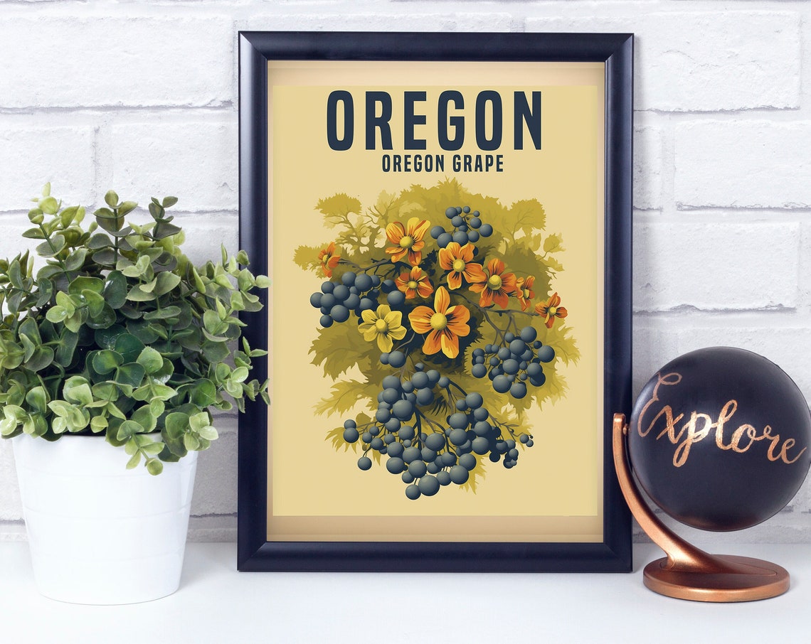 Oregon Grape Vintage Retro Style Flower Poster Print Wall Dcor