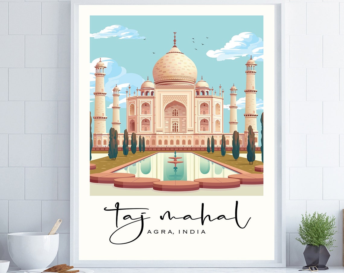 Taj Mahal Agra India Iconic Marble Dome Landmark Travel Poster