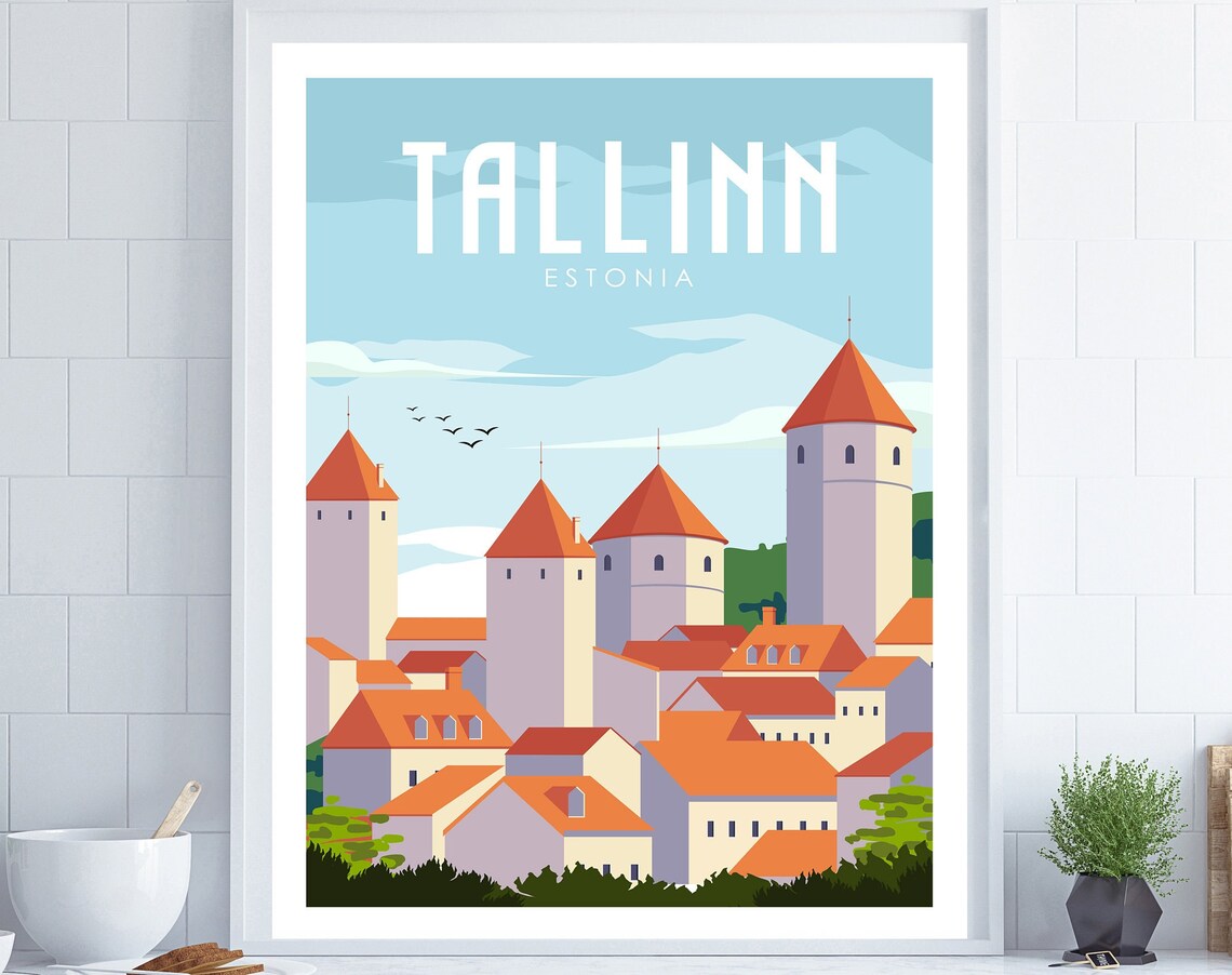 Tallinn Estonia Old Town Medieval Towers Red Roofs Travel Poster