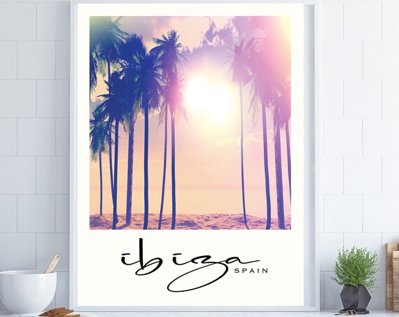 Ibiza Spain Palm Silhouettes Dreamy Pastel Sunset Beach Poster