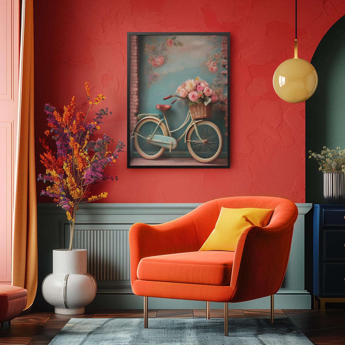 Vintage Cream Bicycle With Roses Basket Romantic Nostalgic Art Poster - Image 2