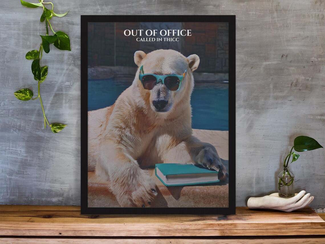 Cool Polar Bear In Sunglasses 'Out Of Office' Funny Animal Poster - Image 3