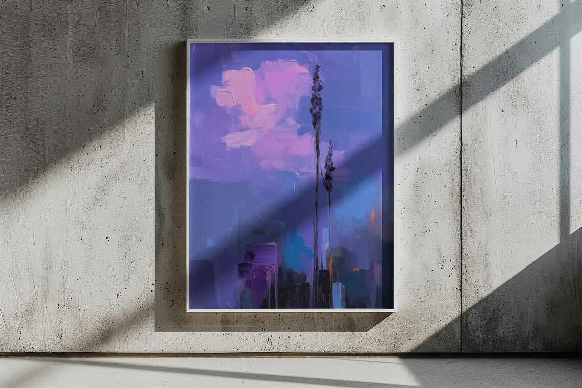 Abstract Lavender Floral Oil Painting Purple Dreamy Sky Poster - Image 3