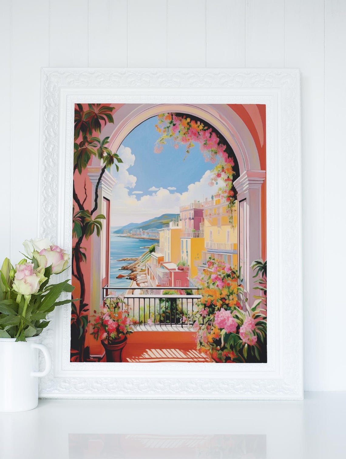 Mediterranean Balcony Overlooking Ocean Vibrant Coastal Poster - Image 2