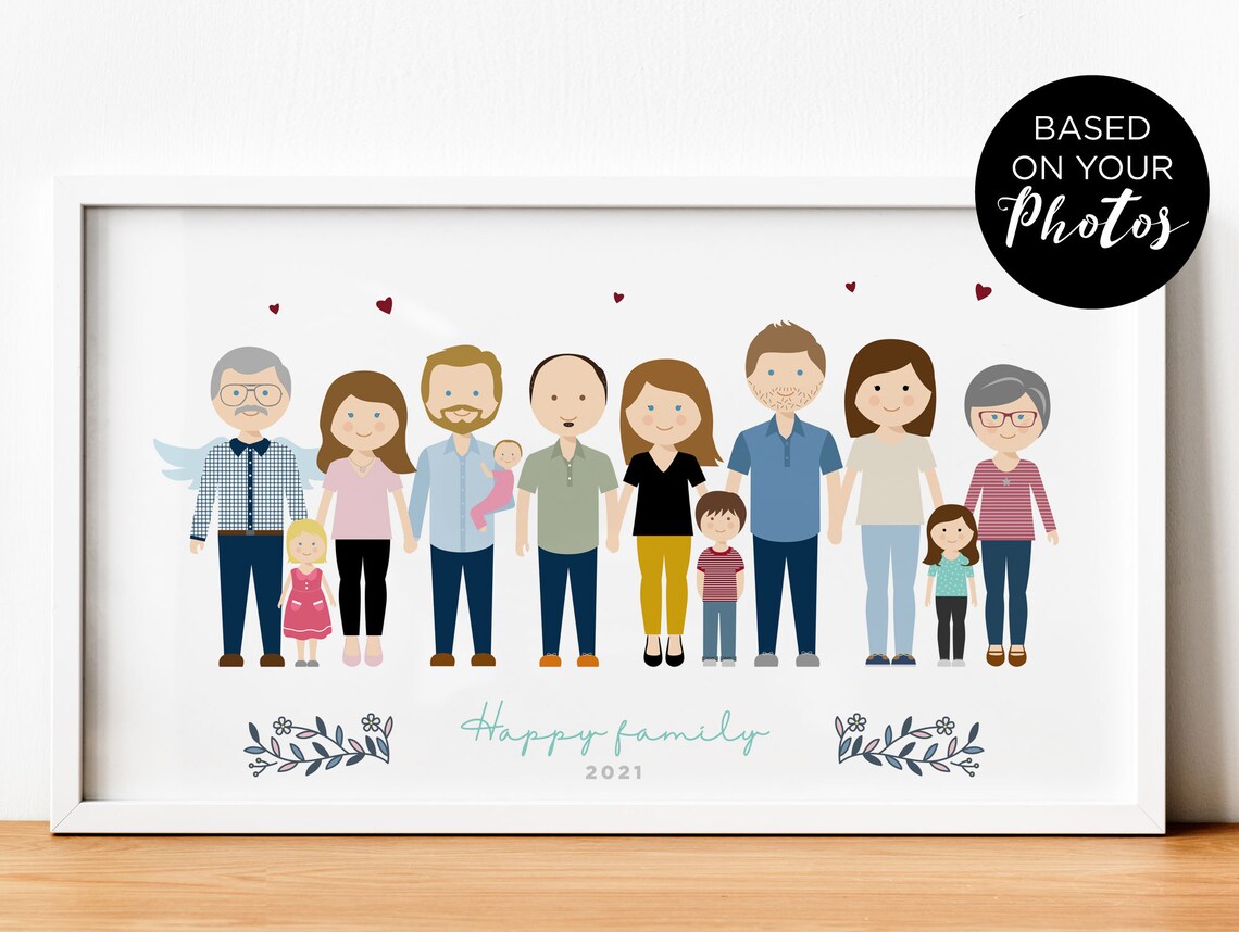 Personalized Big Family Reunion 2021 Illustrated Portrait Poster