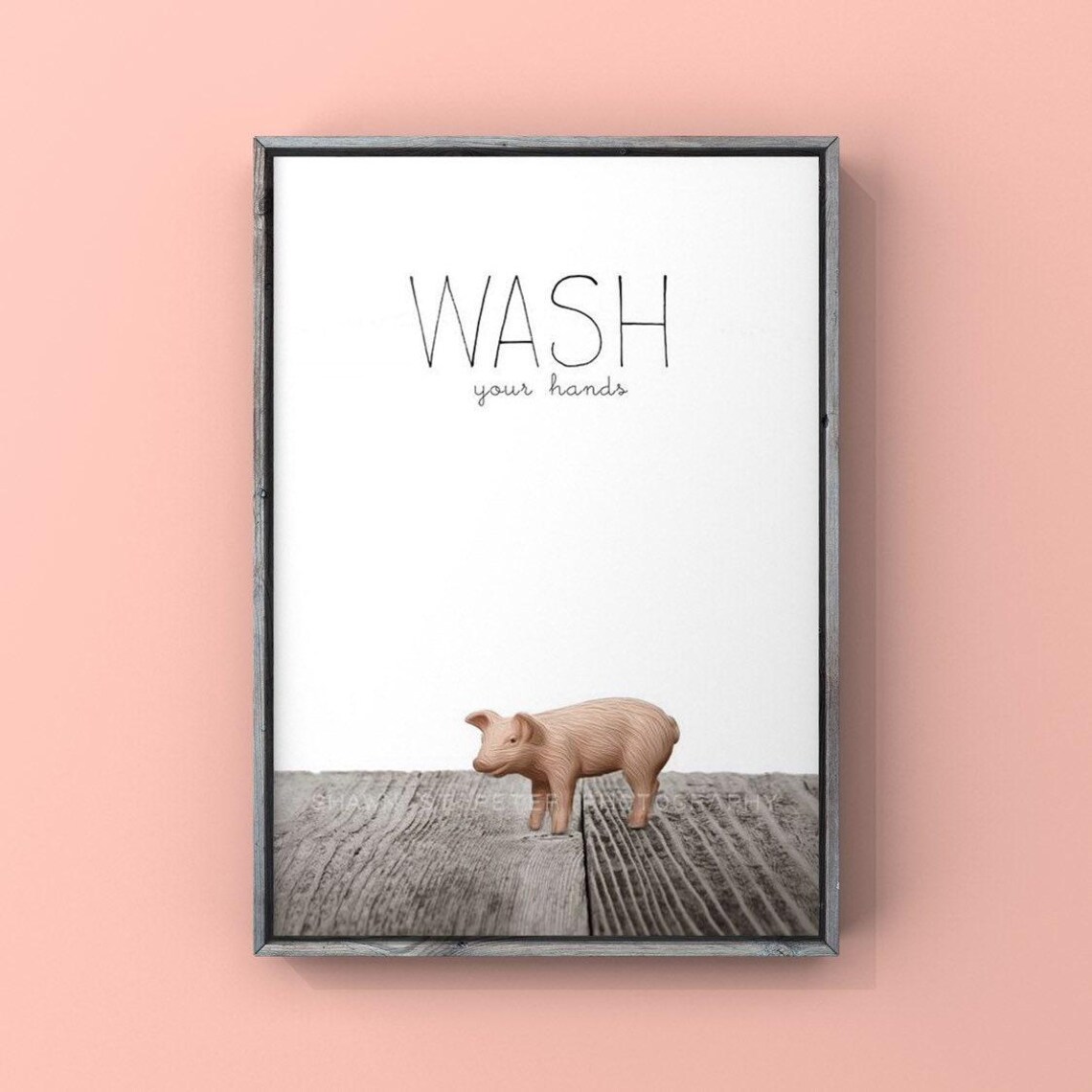 Baby Piglet Wash Your Hands Art Print, Kids Bathroom