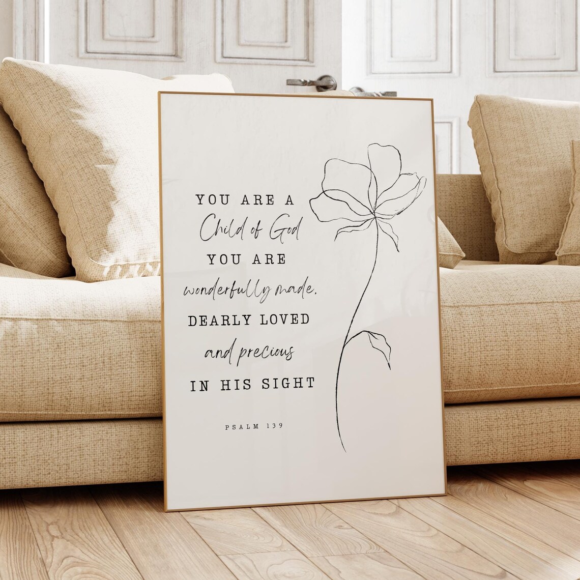 Psalm 139 Scripture Line Drawing Floral Art Print - Image 3