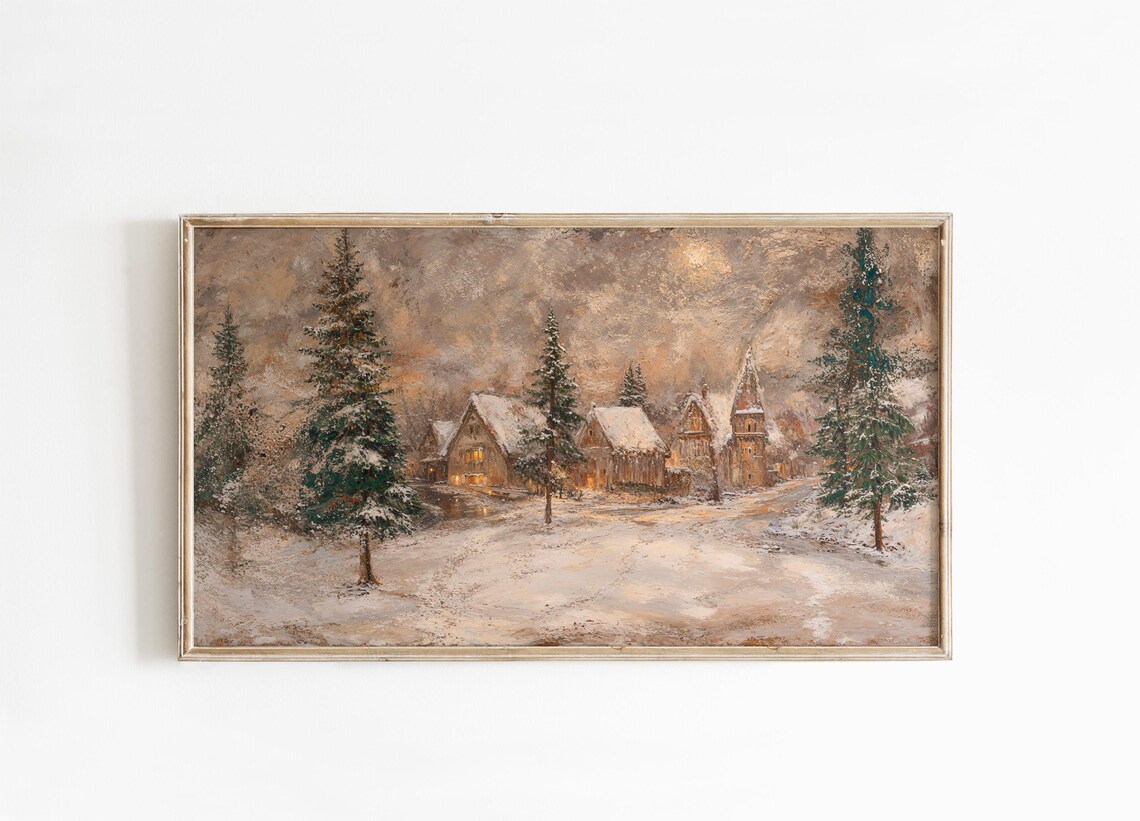 Christmas Village Painting, Holiday Wall Art Print - Image 3