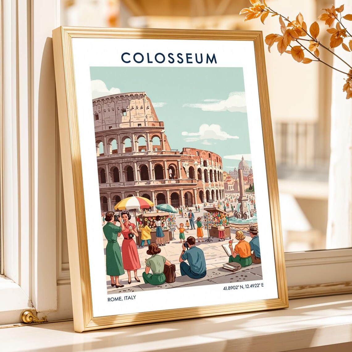 Rome Colosseum Italy Vintage Tourist Square Ancient Travel Poster