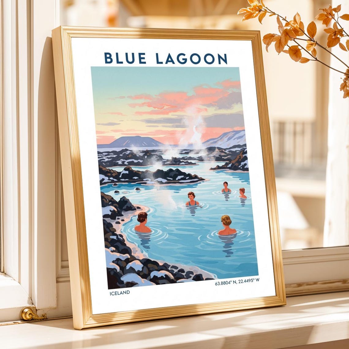 Blue Lagoon Iceland Geothermal Spa Bath Vintage Travel Poster