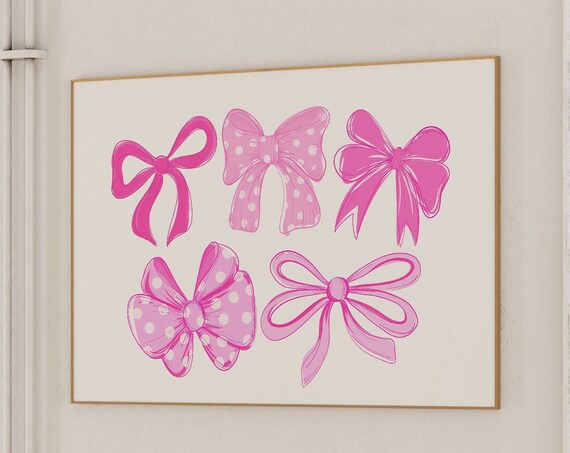 Pink Polka Dot Ribbon Bow Collage Coquette Style Aesthetic Poster
