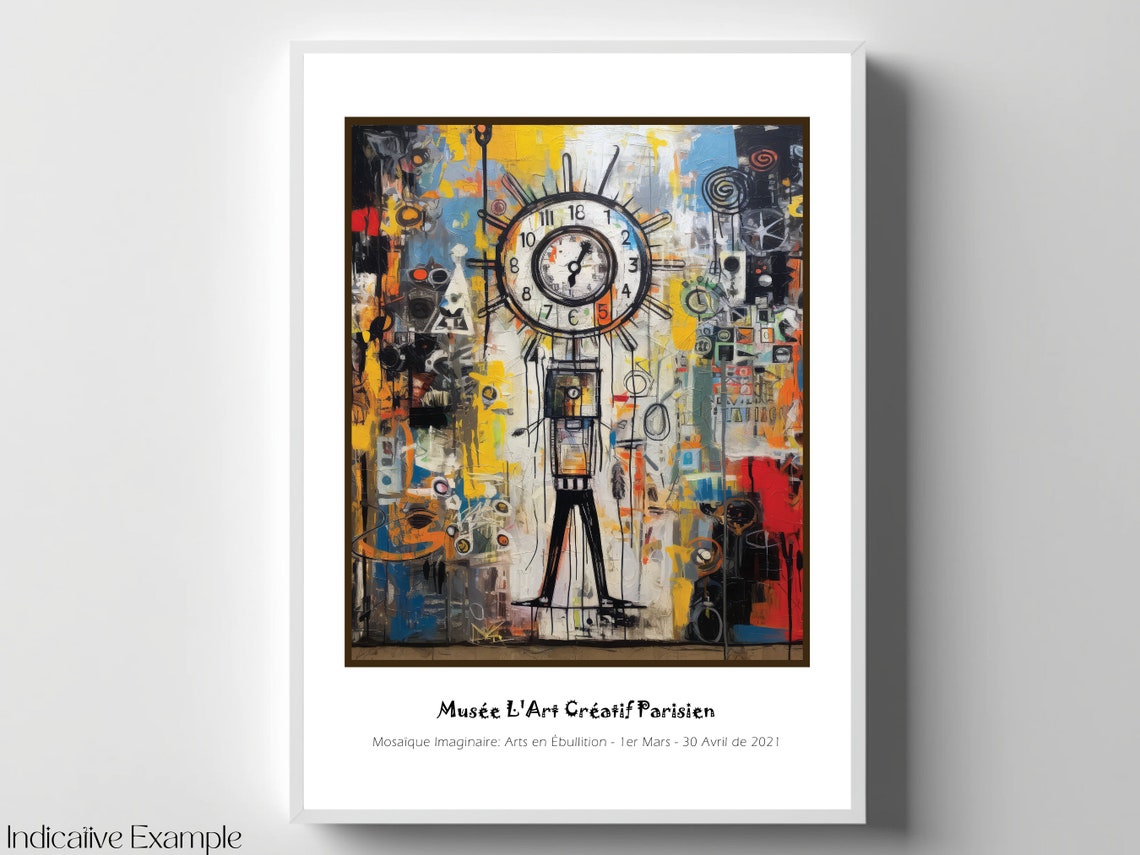 Basquiat Inspired Bold Raw Melting Clock Figure Graffiti Poster - Image 4