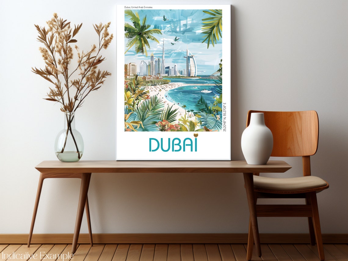 Dubai Beach Burj Al Arab Palm Fronds Modern Illustrated Travel Poster - Image 2