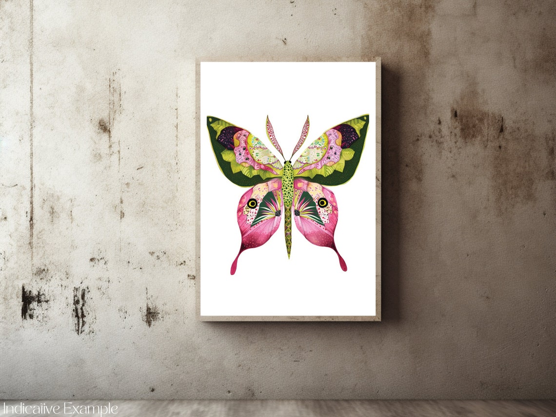 Pink Green Watercolor Butterfly Decorative Botanical Art Poster - Image 2