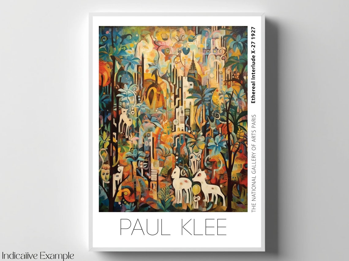 Paul Klee Inspired Surreal Vibrant Wild Garden White Deer Poster - Image 4