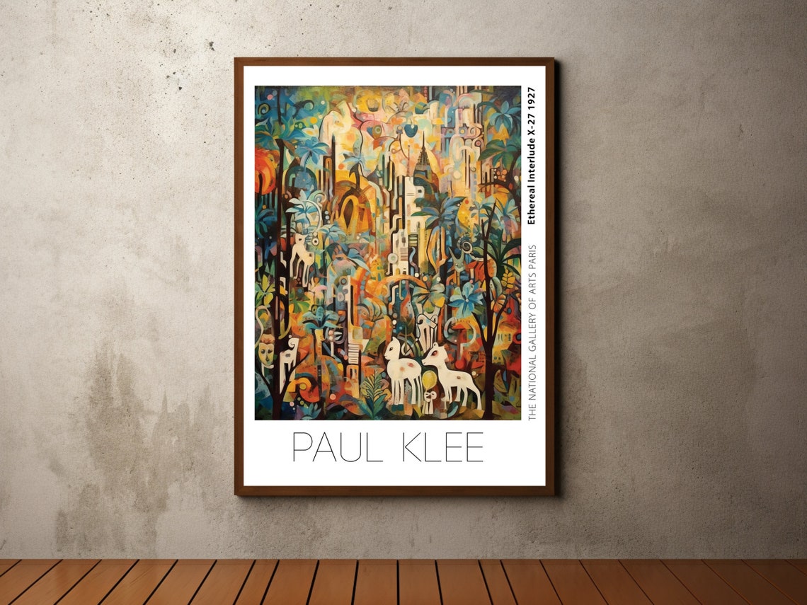 Paul Klee Inspired Surreal Vibrant Wild Garden White Deer Poster