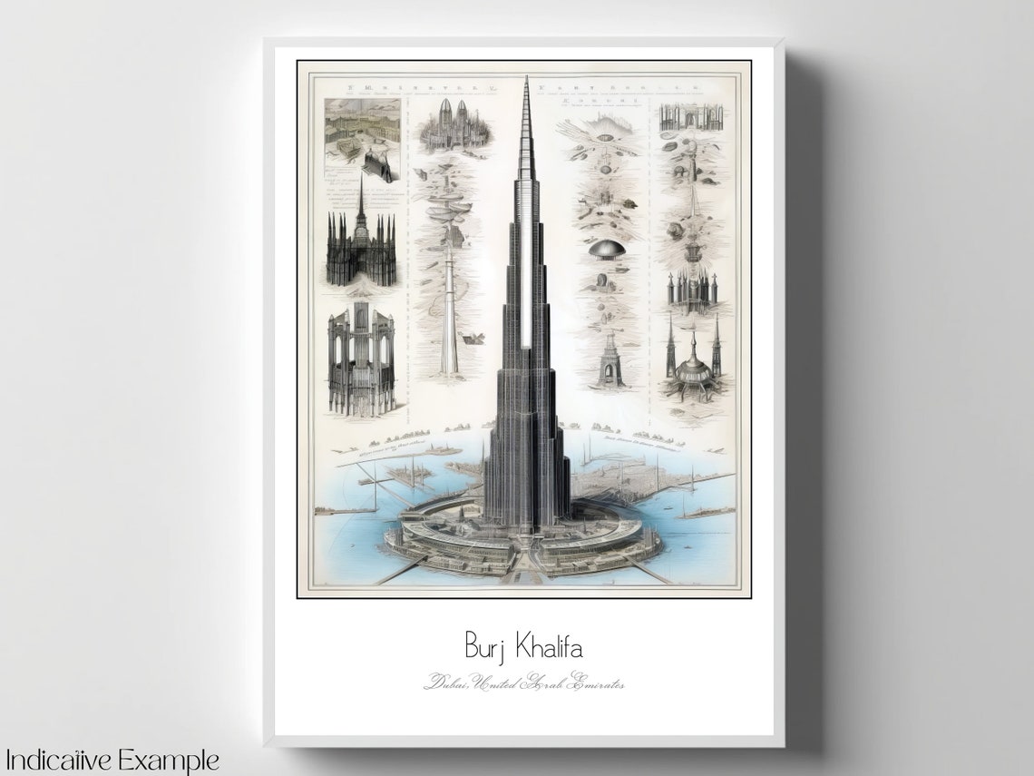 Burj Khalifa Dubai Architectural Drawing Blueprint Art Poster - Image 4