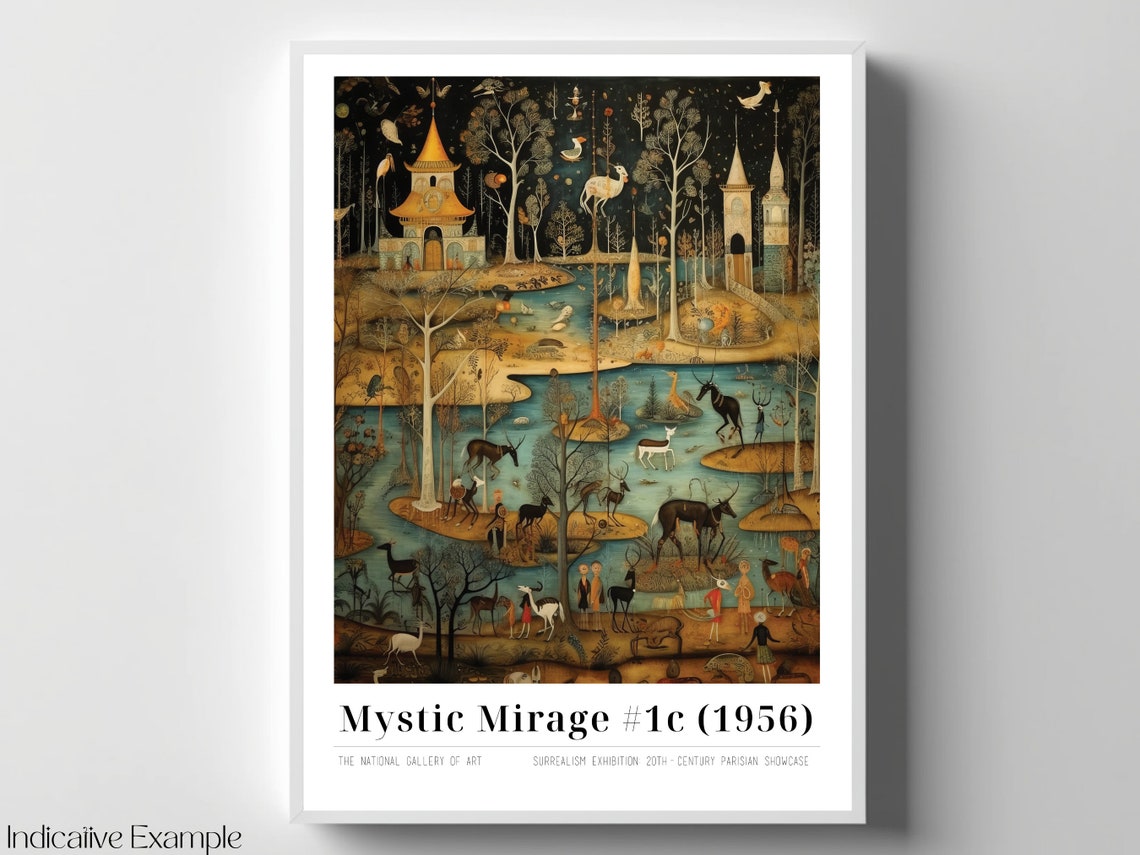 Mystic Mirage #1c Night Landscape Deer Golden Pavilion Poster - Image 4