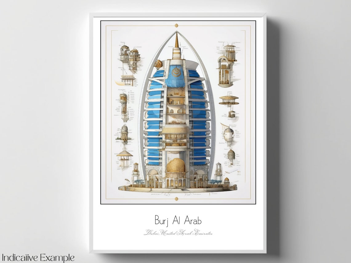 Burj Al Arab Dubai Architectural Study Sail Hotel Art Poster - Image 4