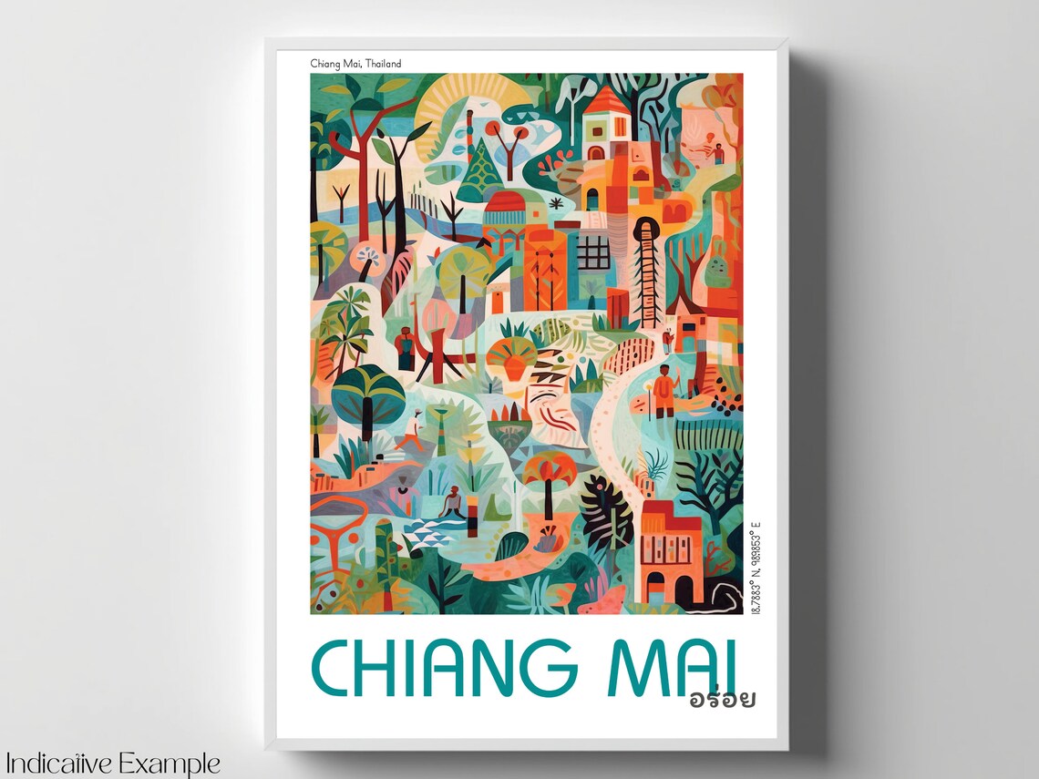 Chiang Mai Thailand Temple Jungle Modern Illustrated Travel Poster - Image 4